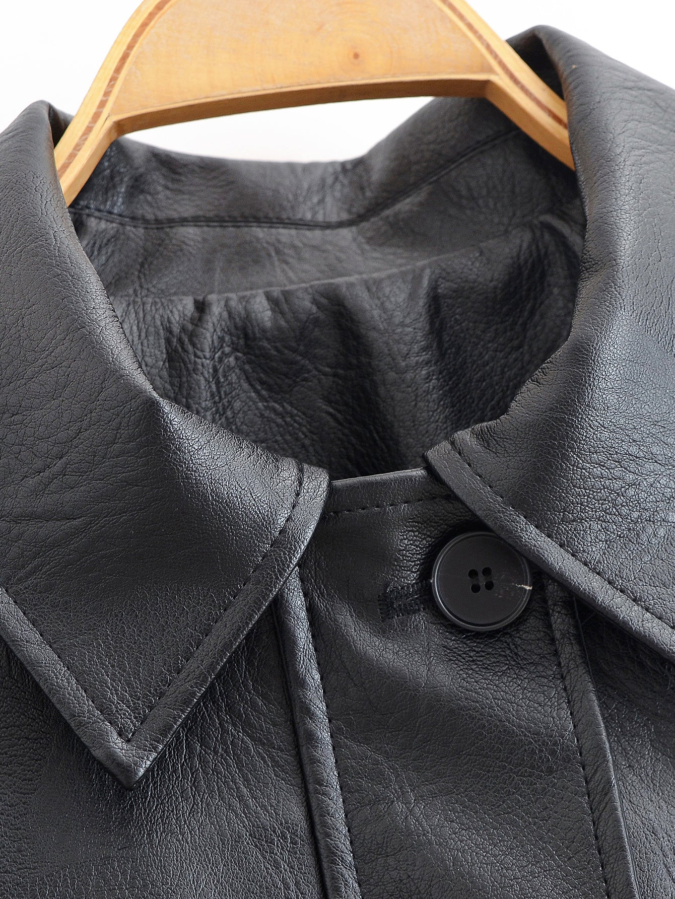 Autumn Winter Women Clothing Black Turn down Collar Jacket Leather Coat Women