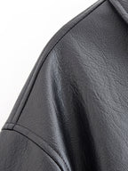 Autumn Winter Women Clothing Black Turn down Collar Jacket Leather Coat Women
