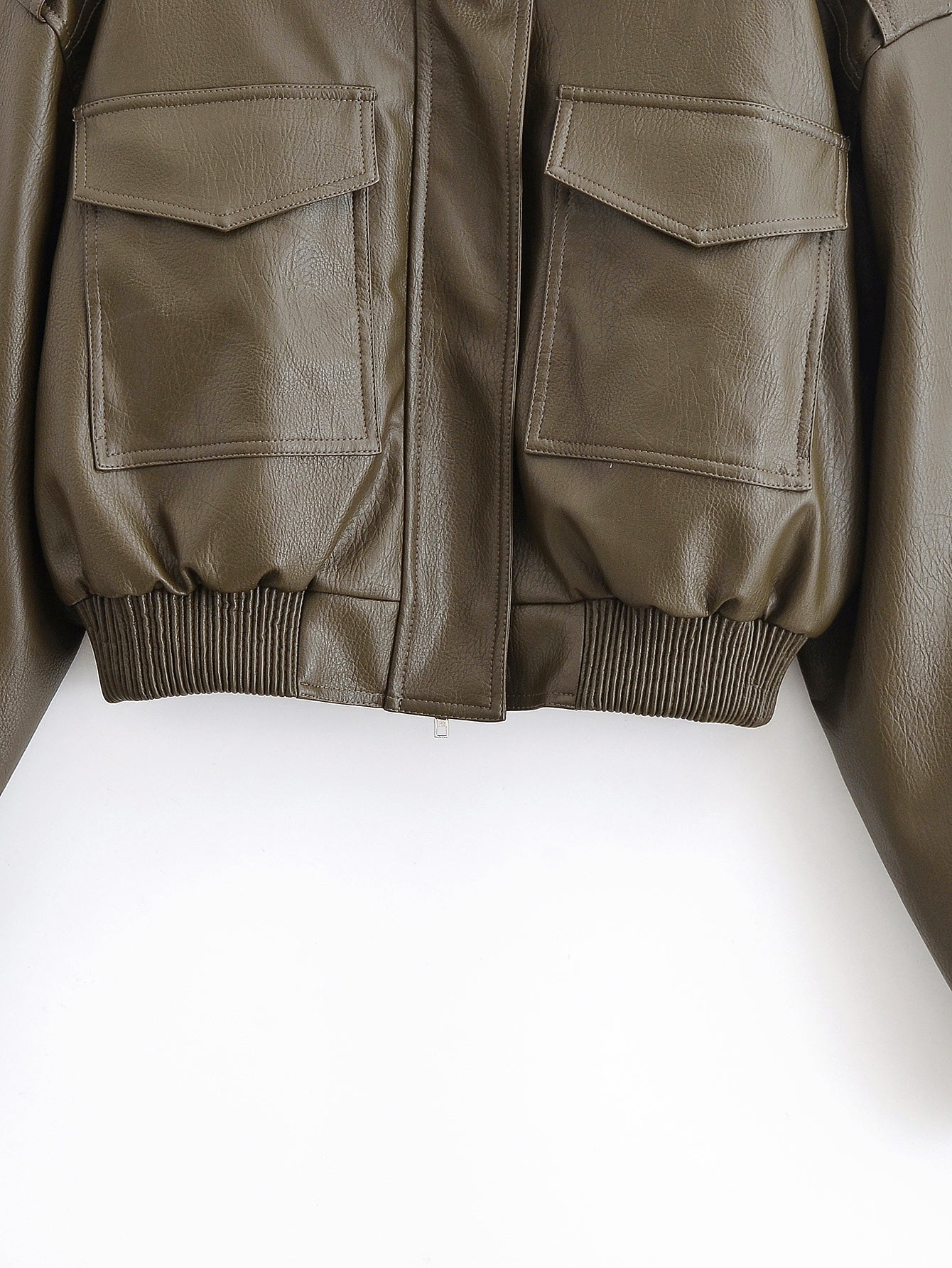 Women Clothing Casual Polo Collar Faux Leather Short Jacket
