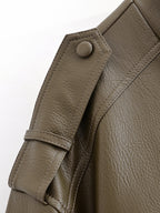 Women Clothing Casual Polo Collar Faux Leather Short Jacket