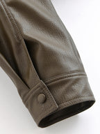 Women Clothing Casual Polo Collar Faux Leather Short Jacket