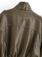 Women Clothing Casual Polo Collar Faux Leather Short Jacket