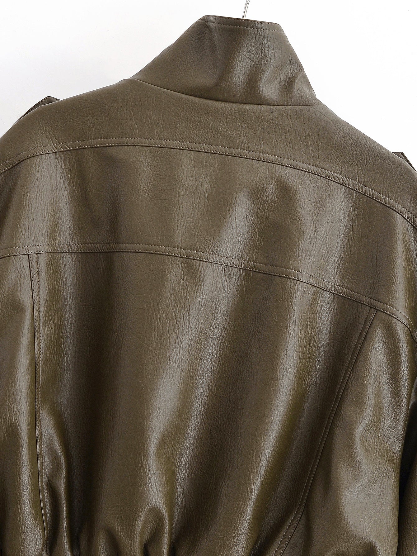 Women Clothing Casual Polo Collar Faux Leather Short Jacket
