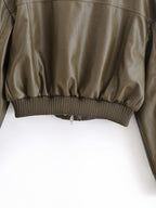 Women Clothing Casual Polo Collar Faux Leather Short Jacket
