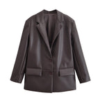 Leather Blazer Women Early Autumn Coat Retro Loose Casual Elegant Top