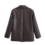 Leather Blazer Women Early Autumn Coat Retro Loose Casual Elegant Top