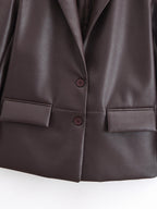 Leather Blazer Women Early Autumn Coat Retro Loose Casual Elegant Top