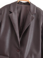 Leather Blazer Women Early Autumn Coat Retro Loose Casual Elegant Top