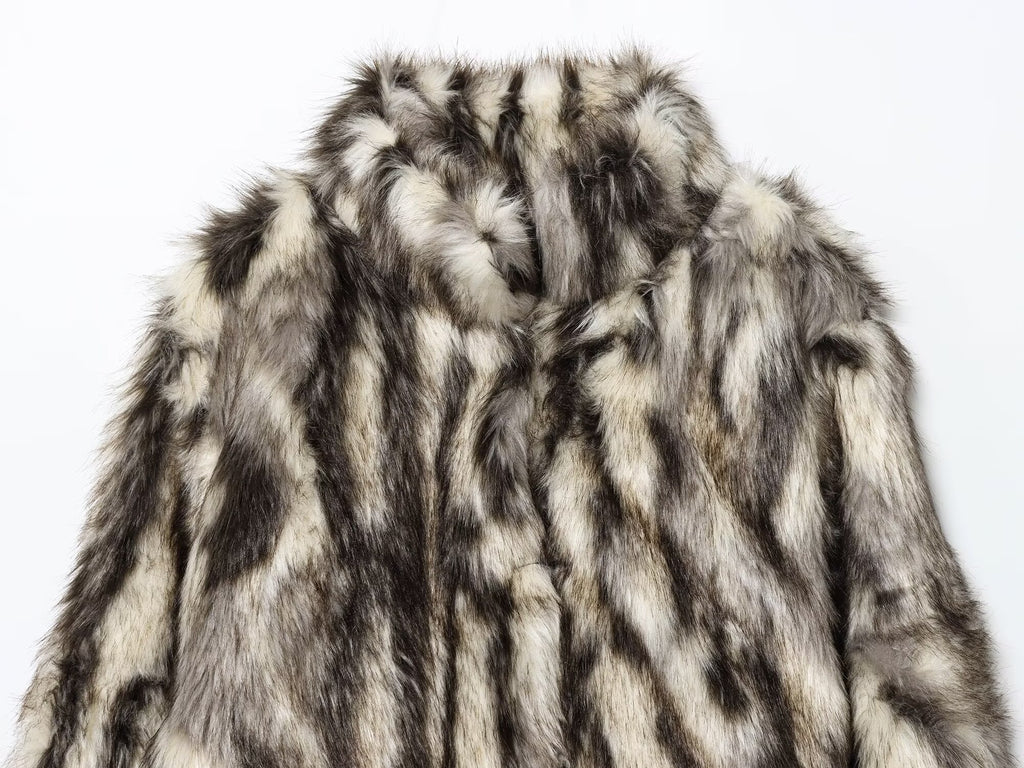 Women Clothing Autumn Winter Artificial Fur Effect Overcoat Jacket