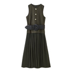 Women Clothing Autumn Lightly Mature with Belt Stitching Ruffle Midi Dress