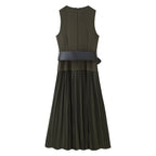 Women Clothing Autumn Lightly Mature with Belt Stitching Ruffle Midi Dress