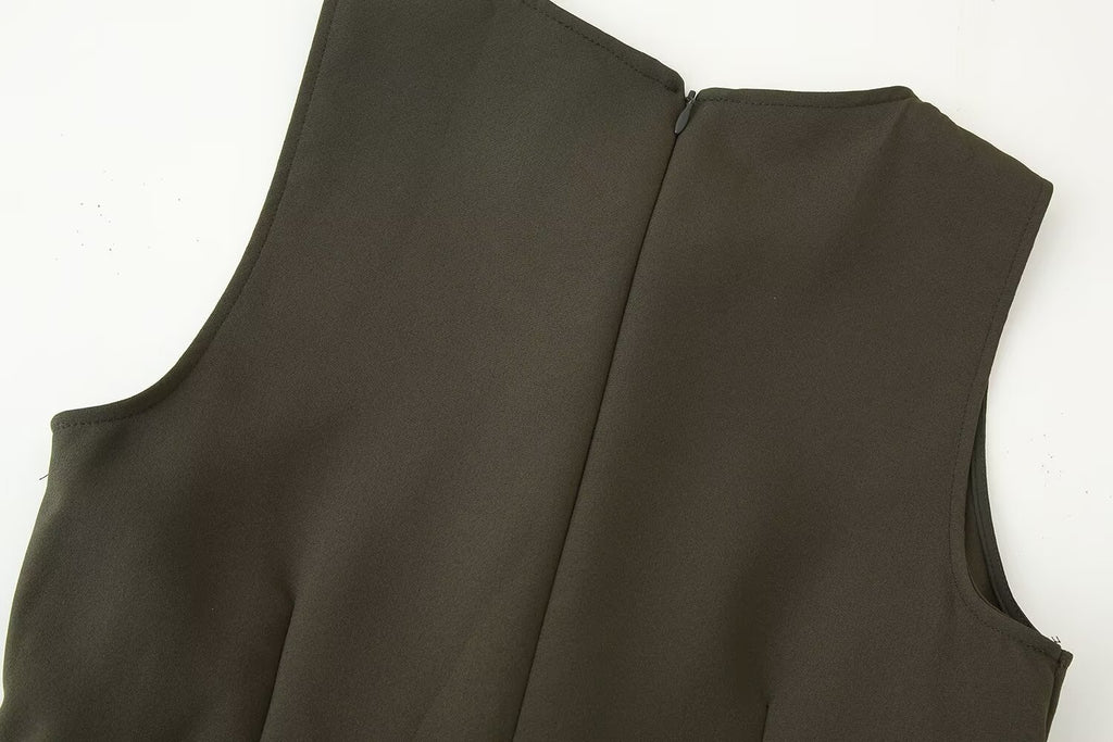 Women Clothing Autumn Lightly Mature with Belt Stitching Ruffle Midi Dress