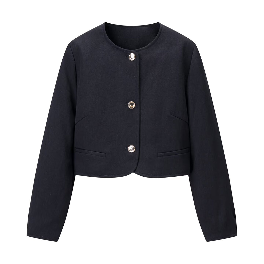 Women Gold Button Short Blazer Belt Casual Shorts