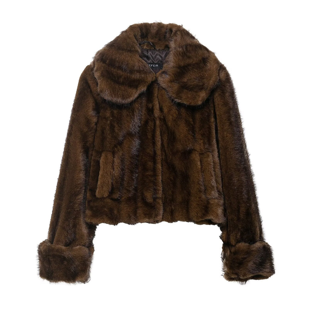 Fall Women Clothing Artificial Fur Effect Jacket with Skirt