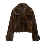 Fall Women Clothing Artificial Fur Effect Jacket with Skirt