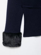Elegant Artificial Fur Effect Splicing Knitwear Coat