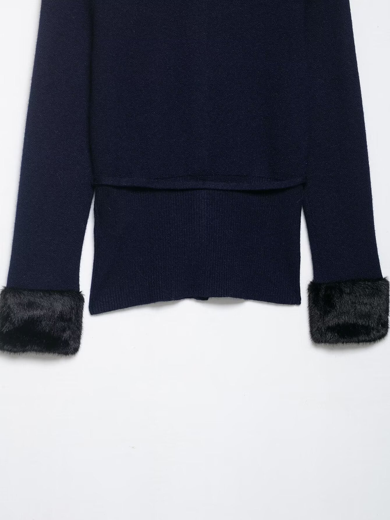 Elegant Artificial Fur Effect Splicing Knitwear Coat