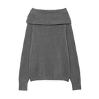 Women Clothing All Match Metal Inlaid Shoulder Baring Sweater