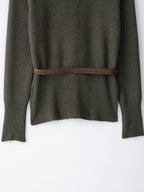 Women Clothing Popular Belt Diamond Pattern Knitted Coat Rib Midi Dress