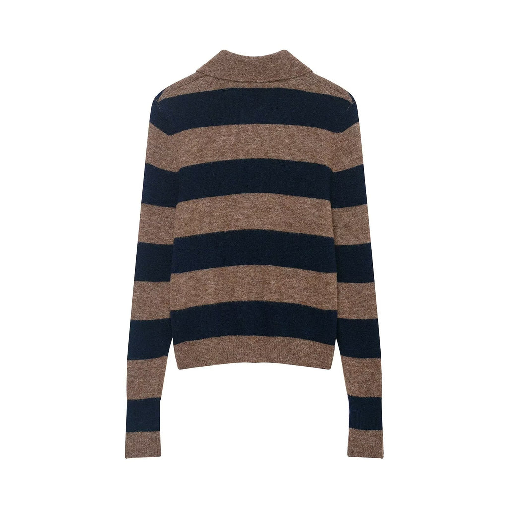Autumn Winter Color Contrast Striped Knitted Coat Loose Fitting Underwear Sweater Women