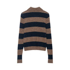Autumn Winter Color Contrast Striped Knitted Coat Loose Fitting Underwear Sweater Women