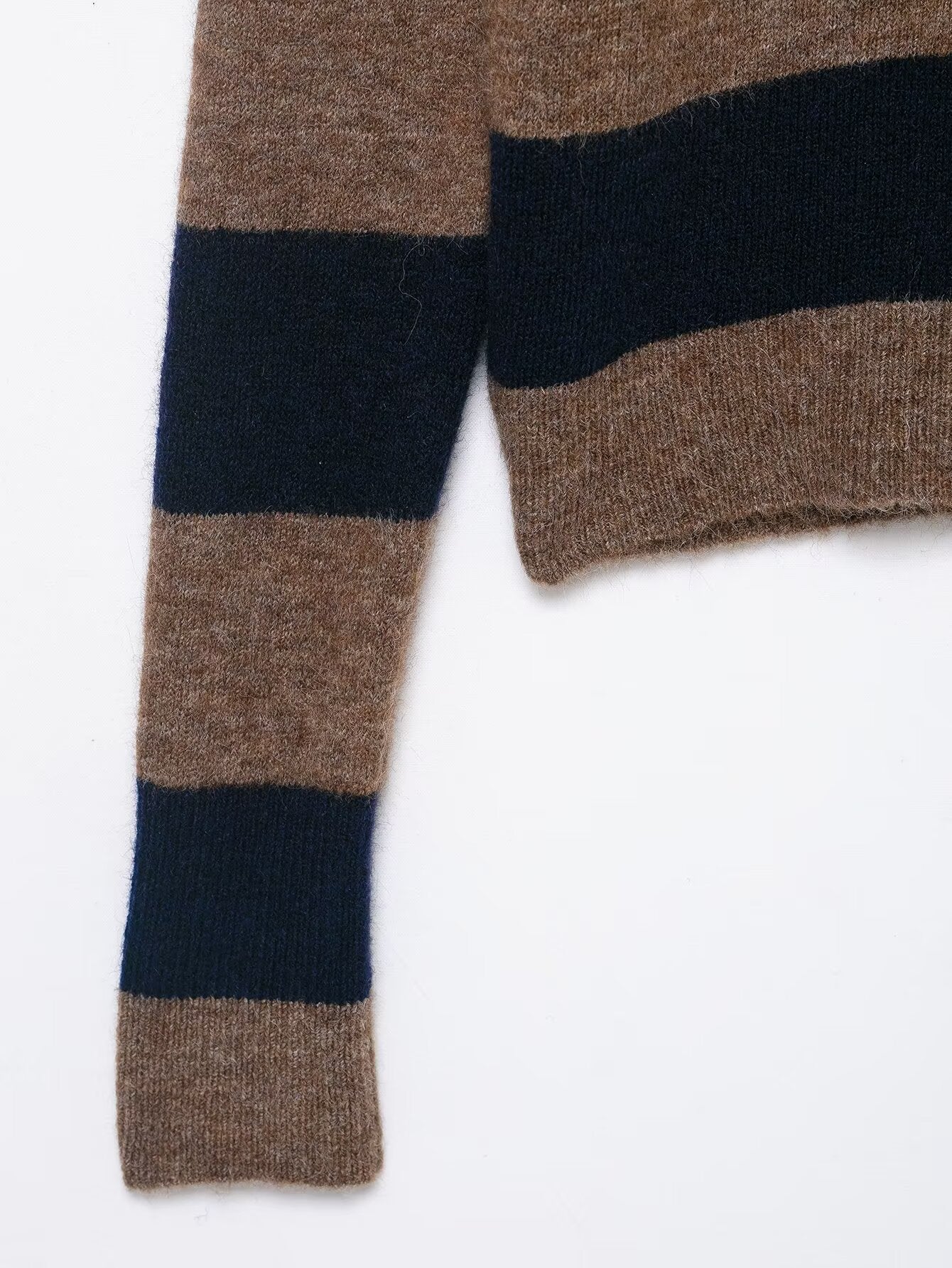 Autumn Winter Color Contrast Striped Knitted Coat Loose Fitting Underwear Sweater Women