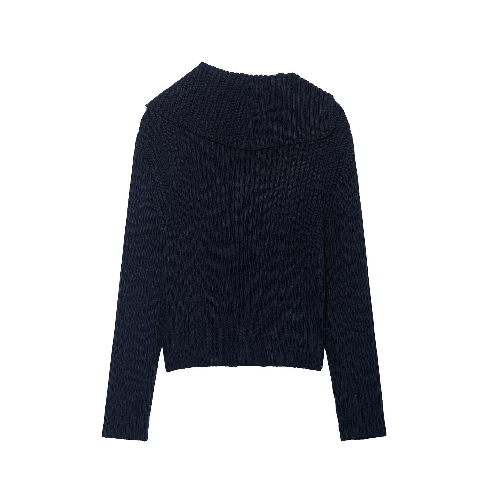 Women Clothing Autumn Zipper Rib Knitted Coat Sweater Cardigan Women