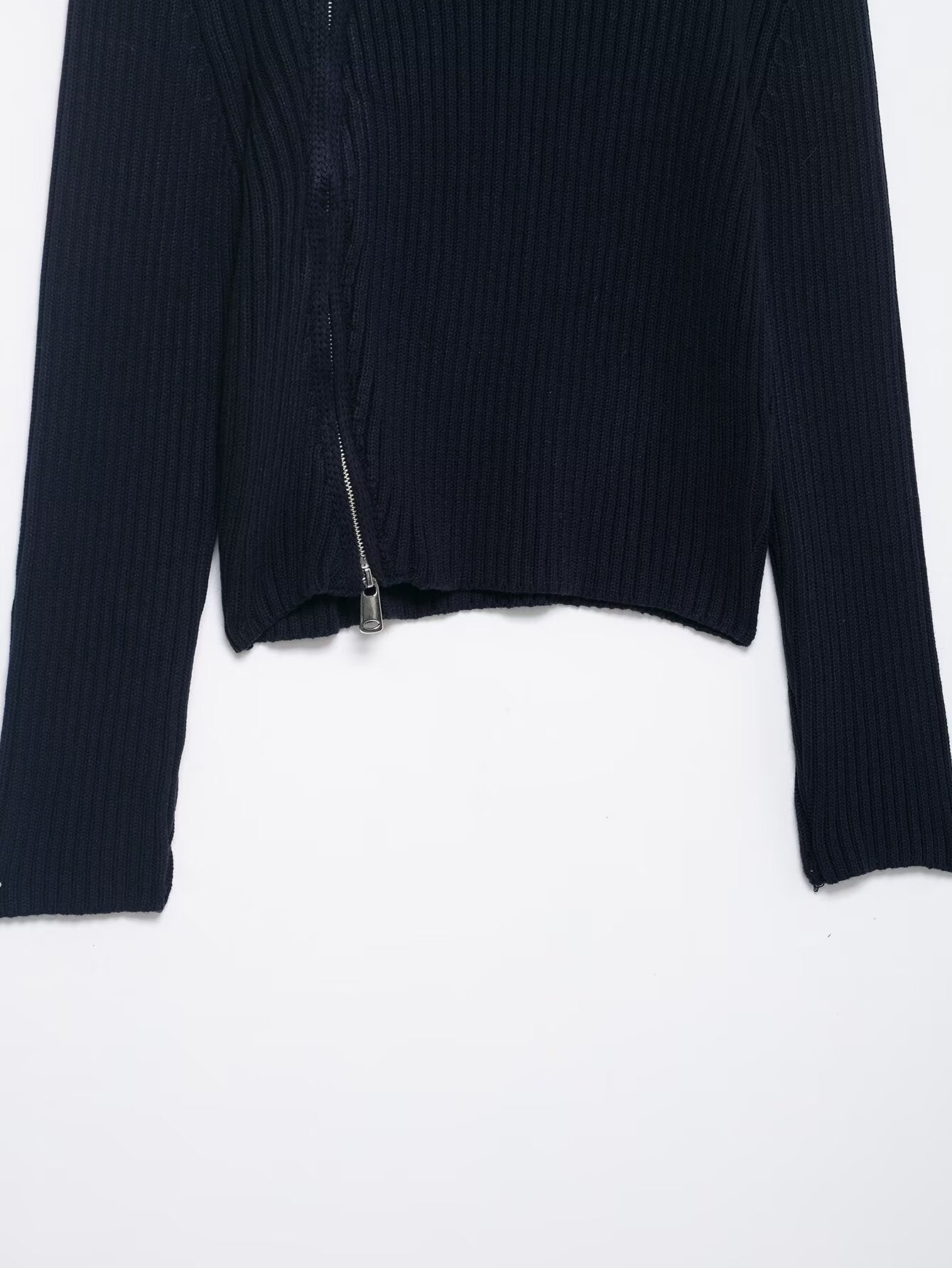Women Clothing Autumn Zipper Rib Knitted Coat Sweater Cardigan Women