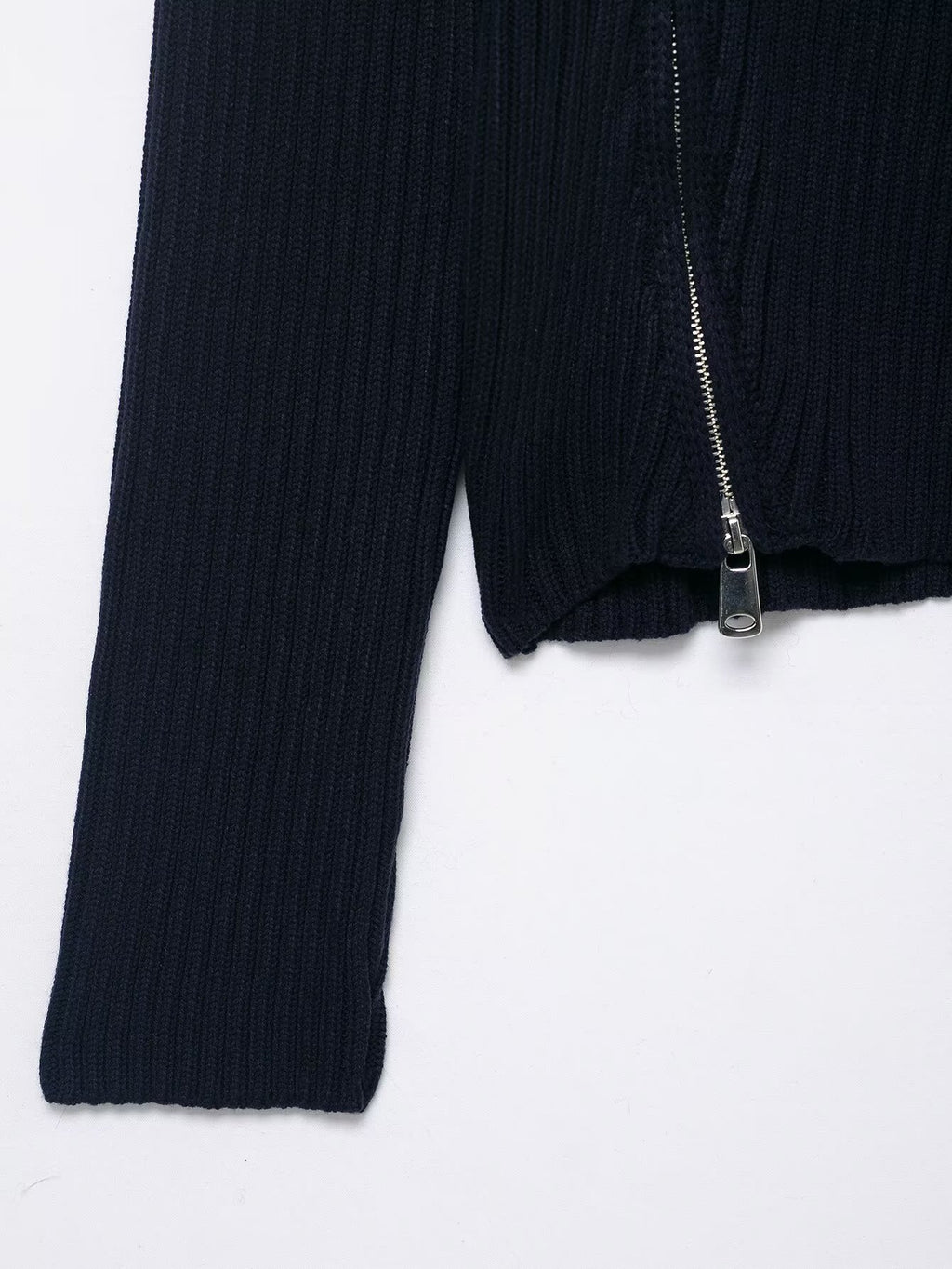 Women Clothing Autumn Zipper Rib Knitted Coat Sweater Cardigan Women