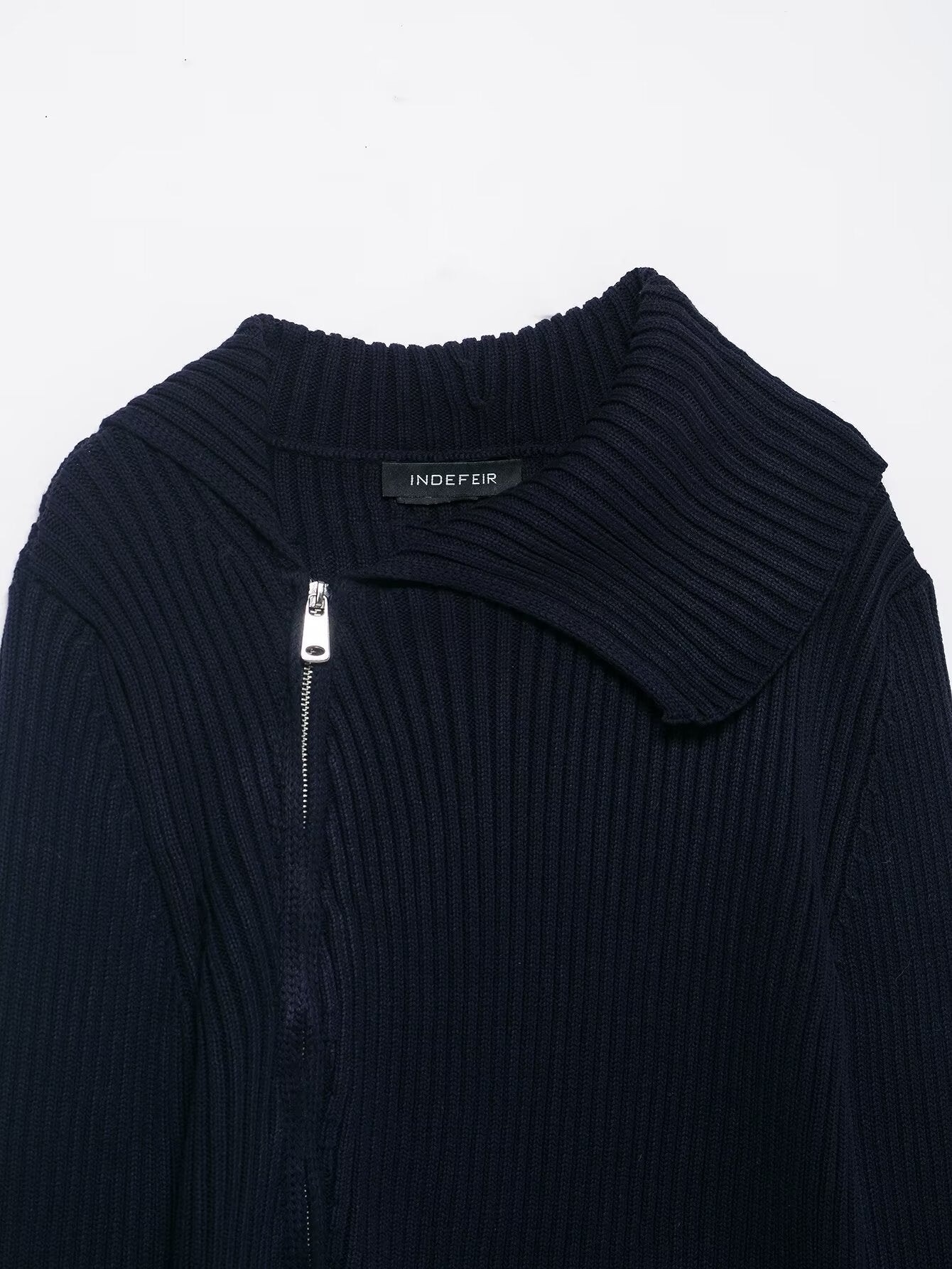 Women Clothing Autumn Zipper Rib Knitted Coat Sweater Cardigan Women