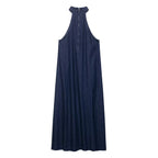Autumn Casual Women Clothing Hanging Collar Denim Dress
