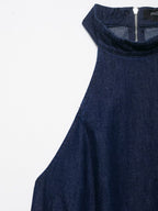 Autumn Casual Women Clothing Hanging Collar Denim Dress