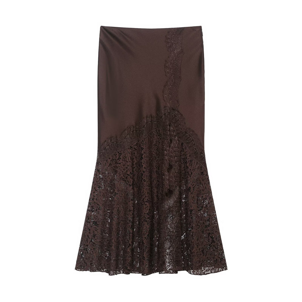 Women Lace Silk Satin Skirt
