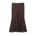 Women Lace Silk Satin Skirt