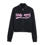 Women Clothing Autumn Casual Printing Zipper Sweater Bell Bottom Pants