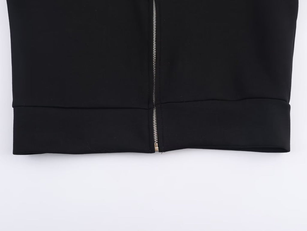 Women Clothing Autumn Casual Printing Zipper Sweater Bell Bottom Pants