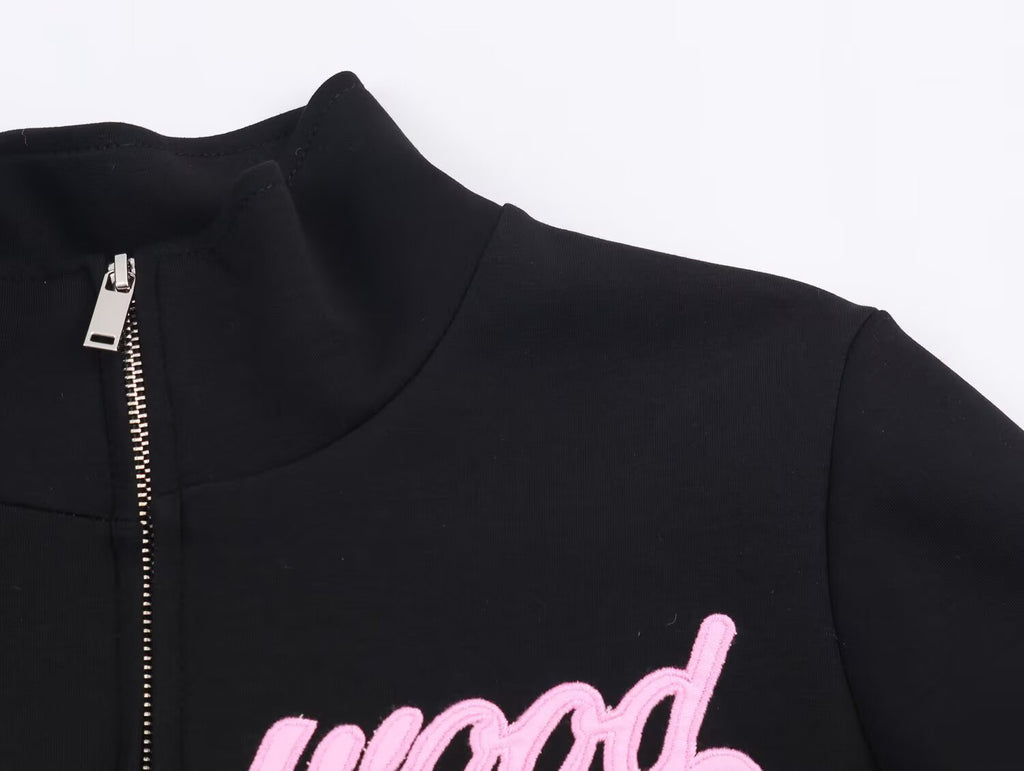 Women Clothing Autumn Casual Printing Zipper Sweater Bell Bottom Pants