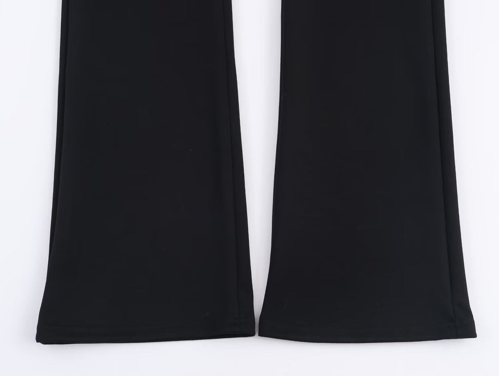 Women Clothing Autumn Casual Printing Zipper Sweater Bell Bottom Pants