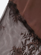 Women Clothing Winter Sexy See through Lace Stitching High Waist Skirt Long Skirt