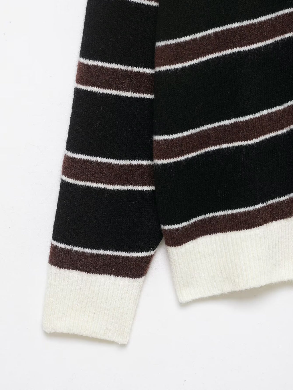 Women Clothing Spring Casual Loose Polo Collar Contrast Color Long Sleeves Striped Sweater