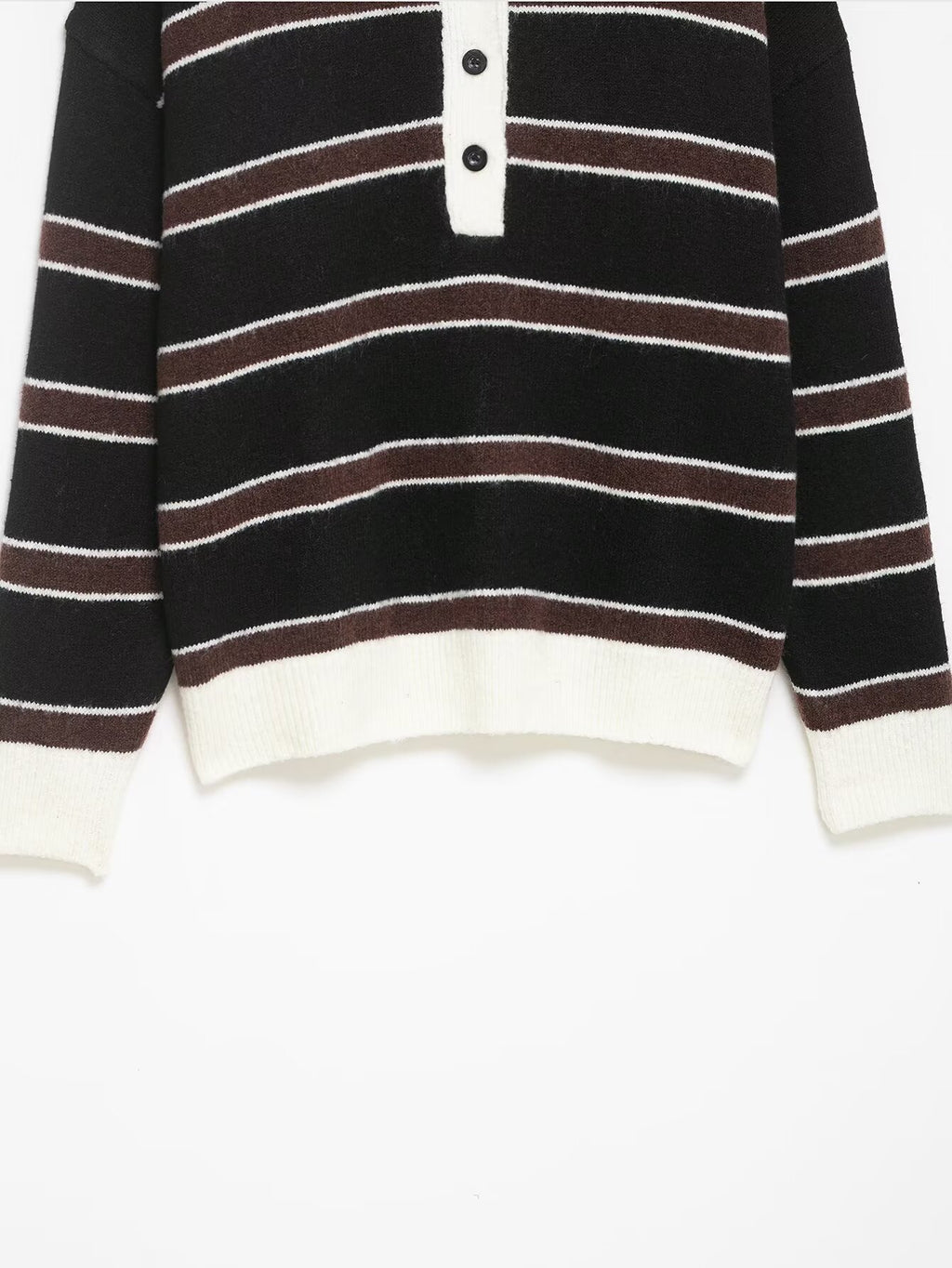 Women Clothing Spring Casual Loose Polo Collar Contrast Color Long Sleeves Striped Sweater