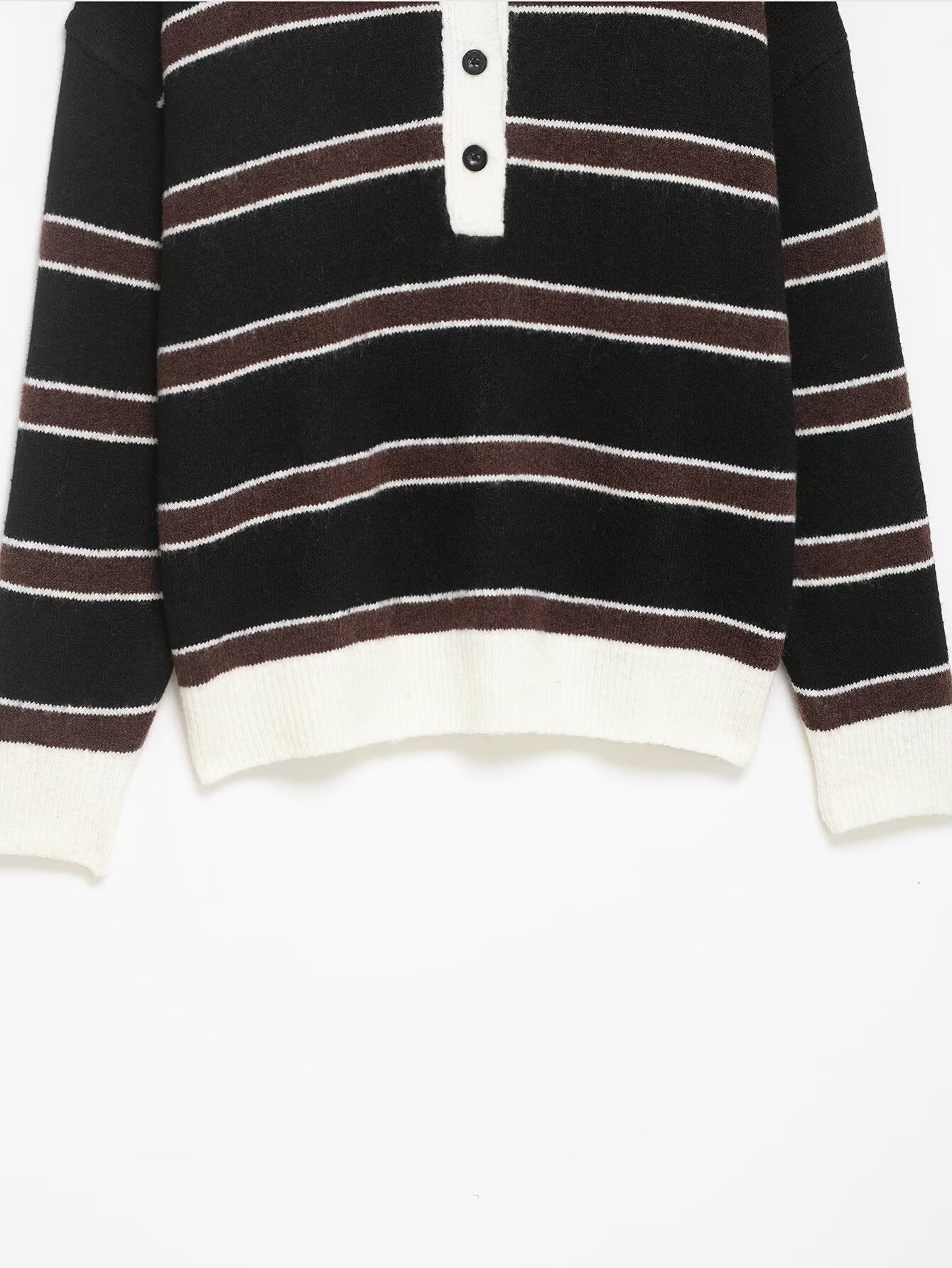 Women Clothing Spring Casual Loose Polo Collar Contrast Color Long Sleeves Striped Sweater