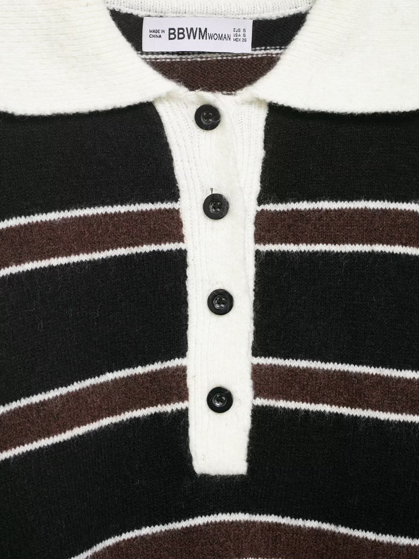 Women Clothing Spring Casual Loose Polo Collar Contrast Color Long Sleeves Striped Sweater