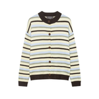 Round Neck Long Sleeve Loose Contrast Color Striped Lazy Knitted Sweater Women