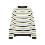 Round Neck Long Sleeve Loose Contrast Color Striped Lazy Knitted Sweater Women