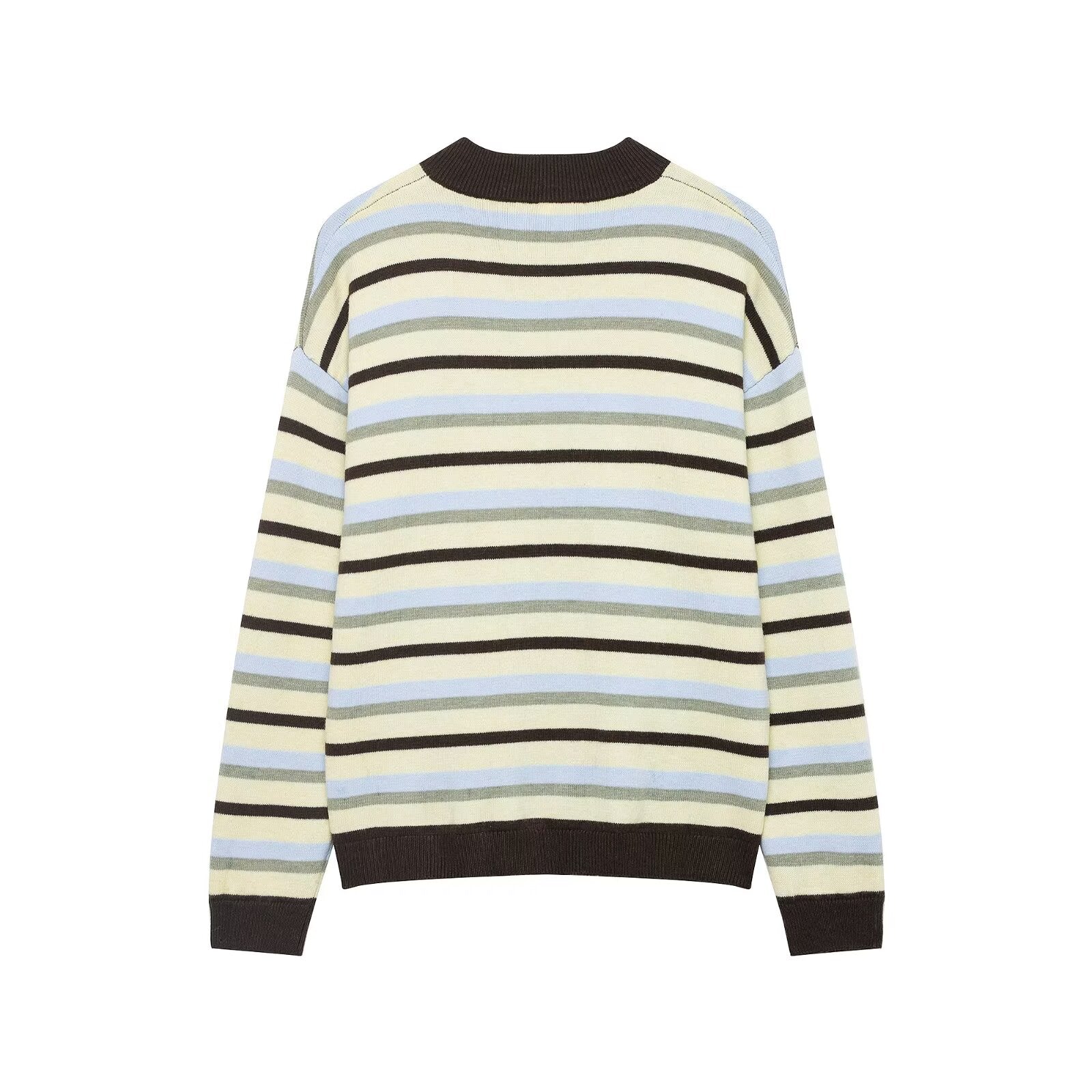 Round Neck Long Sleeve Loose Contrast Color Striped Lazy Knitted Sweater Women