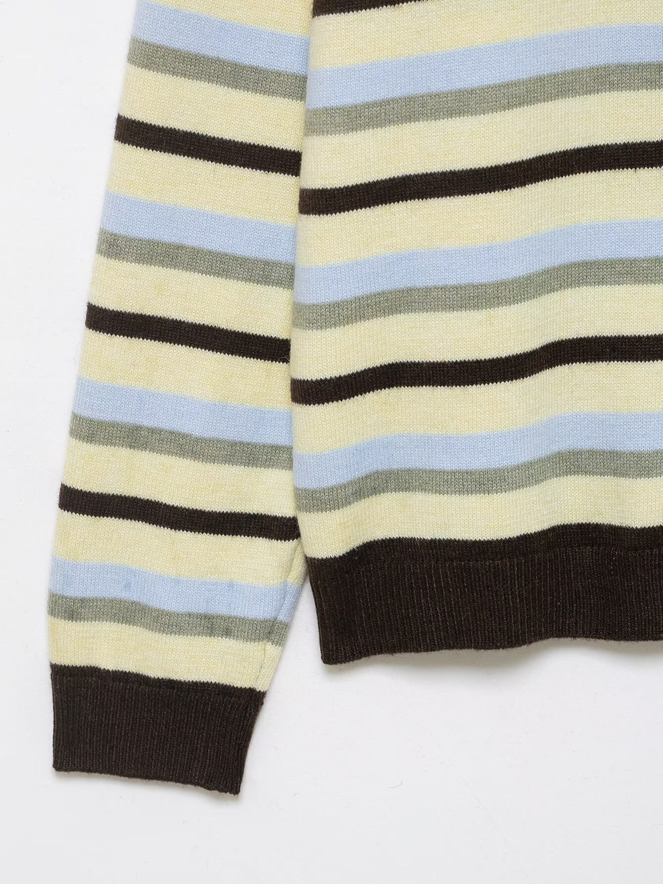 Round Neck Long Sleeve Loose Contrast Color Striped Lazy Knitted Sweater Women