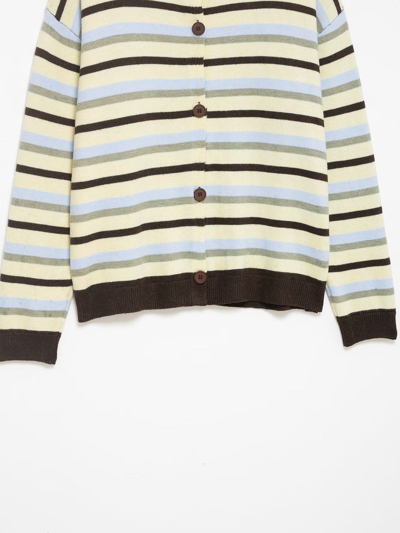 Round Neck Long Sleeve Loose Contrast Color Striped Lazy Knitted Sweater Women
