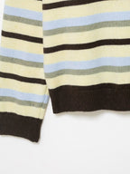 Round Neck Long Sleeve Loose Contrast Color Striped Lazy Knitted Sweater Women