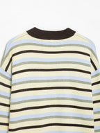 Round Neck Long Sleeve Loose Contrast Color Striped Lazy Knitted Sweater Women
